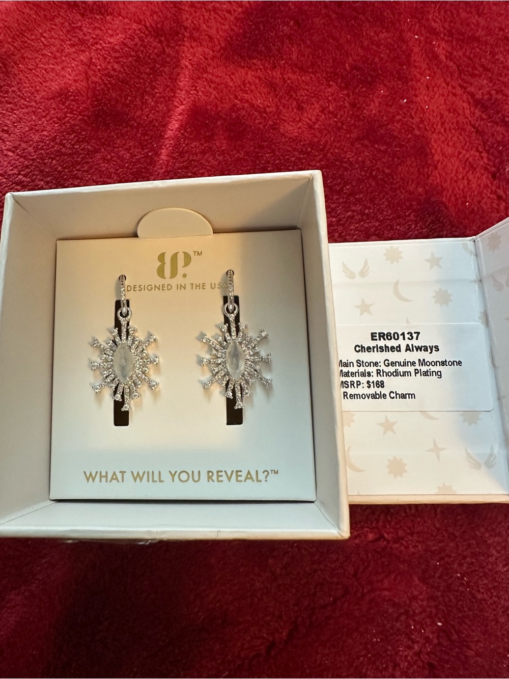 Moonstone Snowburst Drop Earrings - Silver